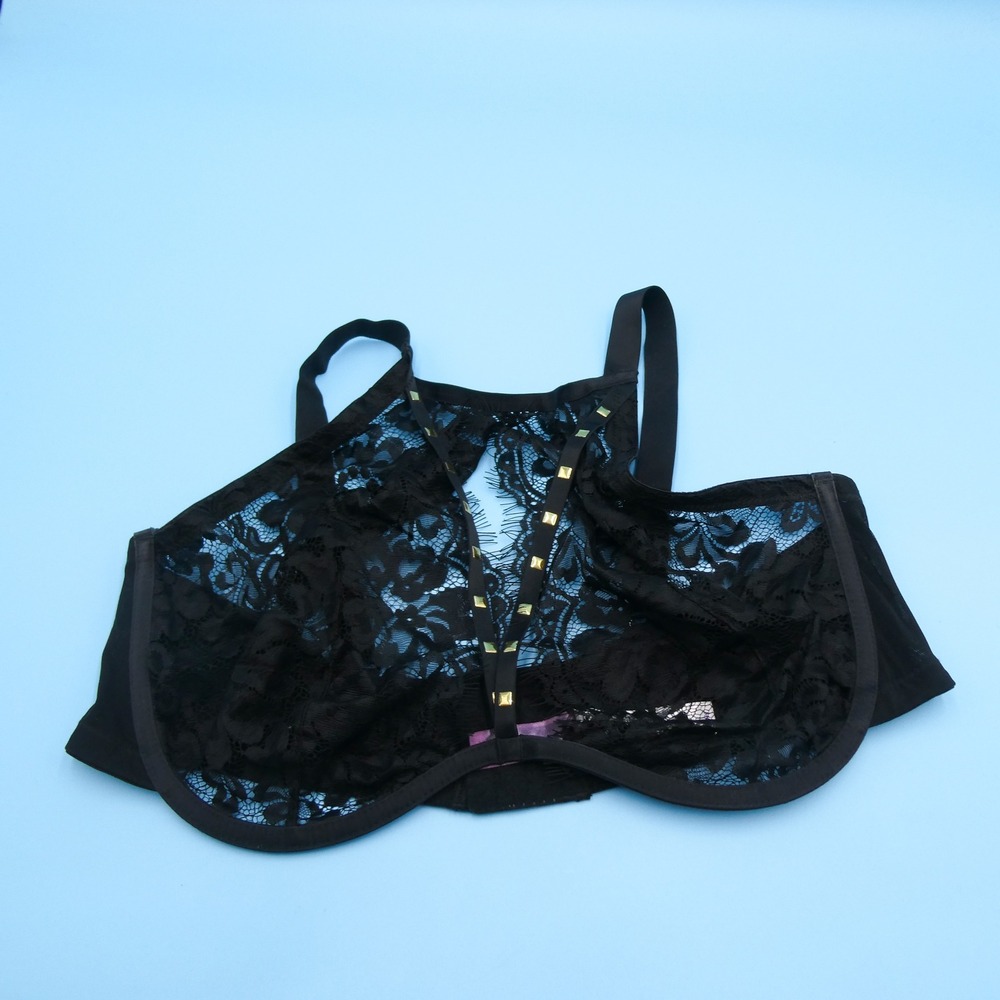 Adore Me Bra Womens 40H‎ High Neck Black Studded Lace Underwire Polyamide
